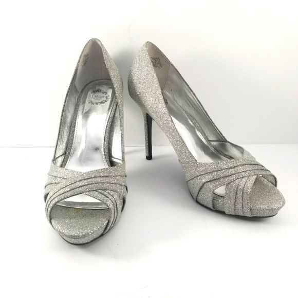 I. Miller Beautiful Shoes Sparkly Silver Peep Toe Stiletto SIZE 8.5. S753 - Picture 1 of 7